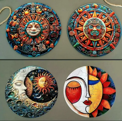 4 placas decorativas "sol e lua" e "cultura mexicana"