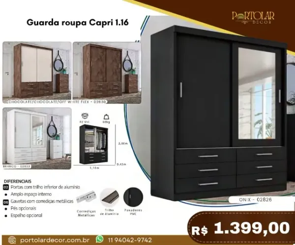 Guarda Roupa Capri 1.16 a pronta entrega