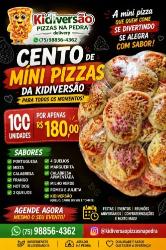 100 mini pizza para sua festa 