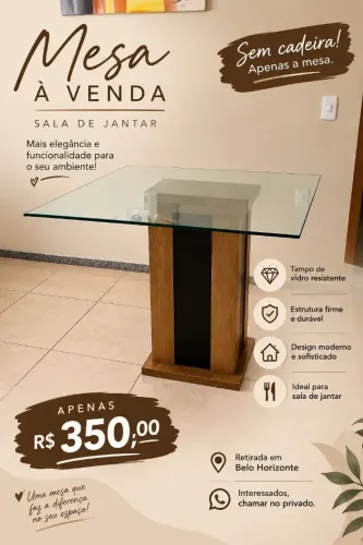 Mesa com Tampo de Vidro