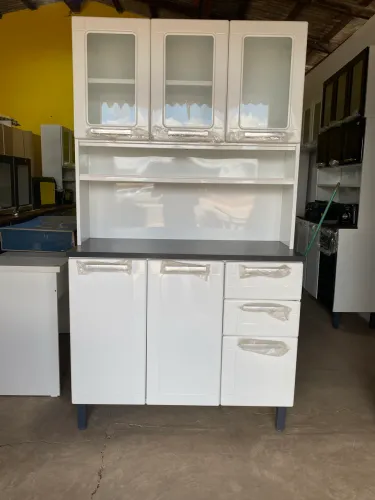 Armário de cozinha de aço 6 portas e 2 gavetas