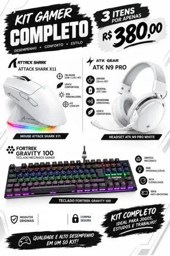 Kit gamer Mouse, teclado e Headset