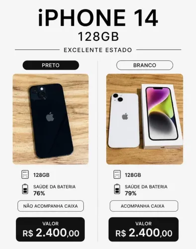 iPhone 14 branco e preto ambos impecáveis
