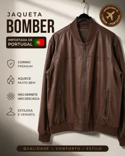 aqueta de Couro Bomber Importada Lisboa Portugal Corino Premium Marrom
