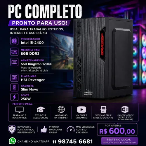 PC Completo Intel i5 | 8GB RAM | SSD Kingston 120GB | Pronto para Uso