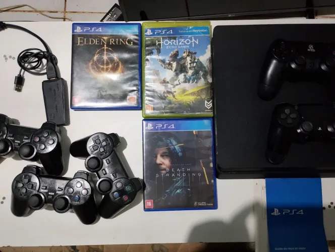 Ps4 slim 500gb + 3 jogos + vídeo game stick 