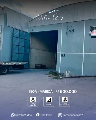 INOÃ, ORLA 23 IMOBILIÁRIA VENDE! EXCELENTE GALPÃO COM 450m² EM MARICÁ.