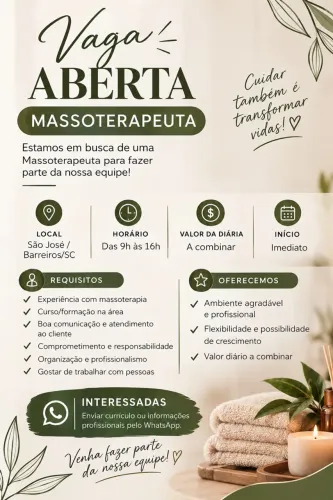 Vaga de massoterapeuta