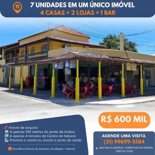 7 UNIDADES EM UM ÚNICO IMÓVEL / 4 CASAS, 2 LOJAS E 1 BAR EM ITABORAÍ