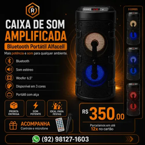 Caixa de Som Amplificada Bluetooth Portátil Alfacell