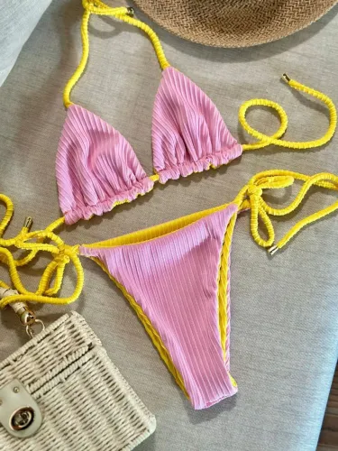 Biquíni duas cores sutiã sem bojo  