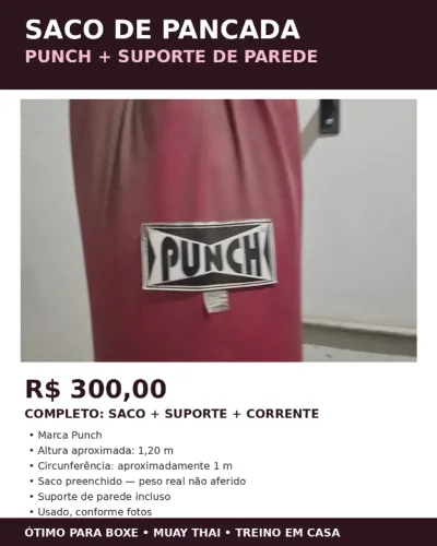 Kit Saco de Pancada Profissional Punch (120cm) + Suporte de Parede Reforçado