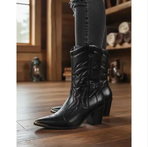 Bota Feminina Vizzano Texana Country Western Sintético Salto Bloco Bico Fino Original