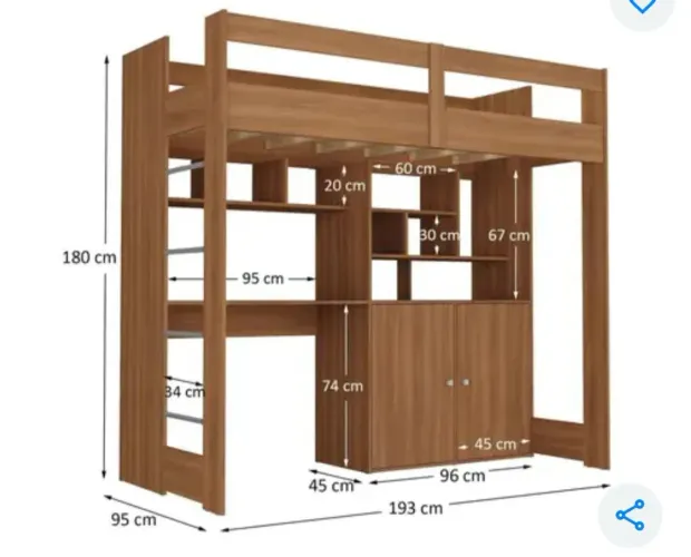 Cama de Solteiro Zwork 2 Portas com Escrivaninha Multifuncional Marrom/Nogal