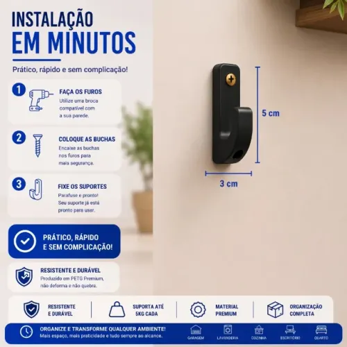 Ganchos De Parede Reforçados Suporte Mochila Bolsa