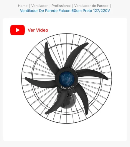Ventilador de parede 60cm turbo motor 230w de potência