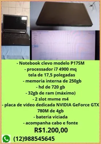 Notebook clevo i74900mq. Não entrego,não passo Olx play