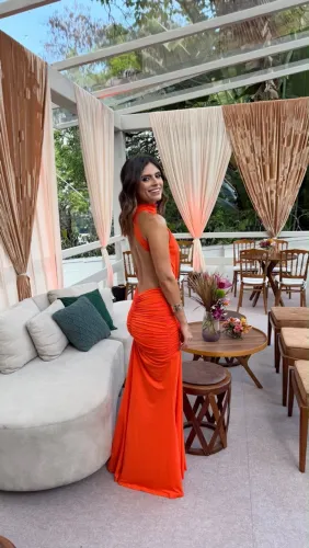 VESTIDO FESTA LARANJA COSTAS ABERTAS