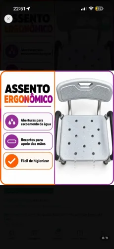 Cadeira De Banho Com Encosto Idoso Hidrolight Sc202 Até130kg
