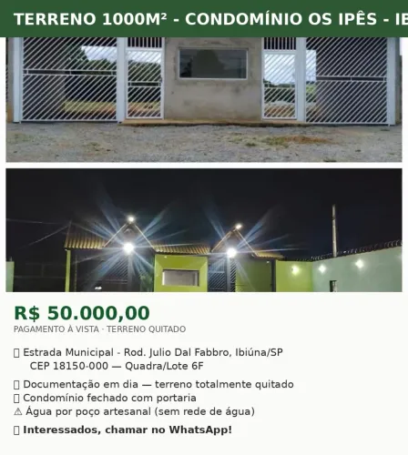 Terreno 1000m2 -condomínio dos ipês - Ibiuna