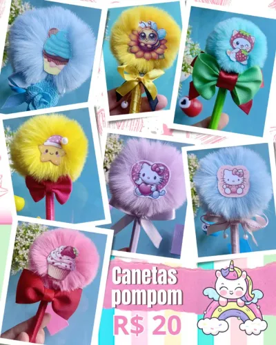Canetas pompom fofas 