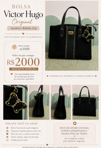 Bolsa Victor Hugo preta linda , usada poucas vezes