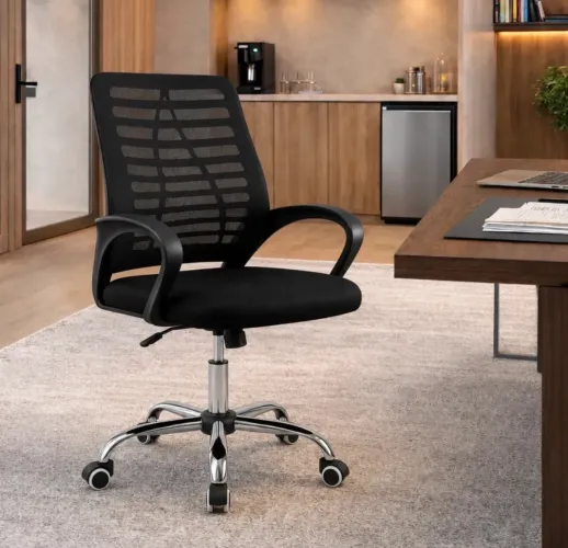 Cadeira Escritório Silla Ergonomica Giratória Cromada