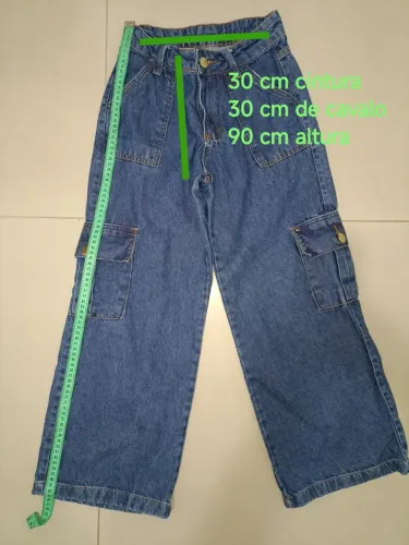 Calça jeans feminina cargo infantil 