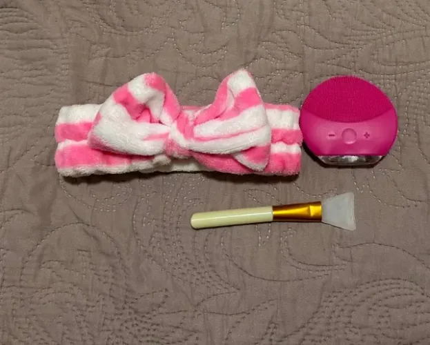 KIt para skin care - faixa, espátula p/ creme e esponja p/ sabonete 