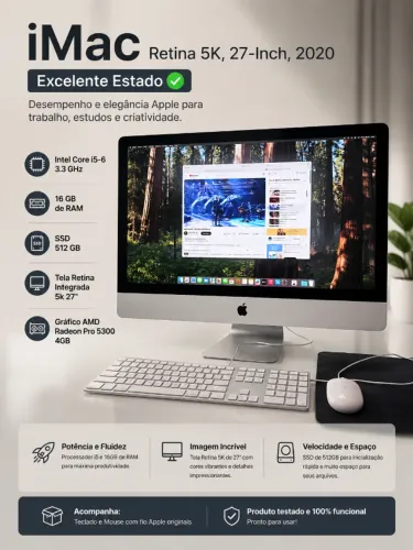 Imac 2020 adiquirido em 2021 c/512 ssd e 16gb de memória - muito bem conversado