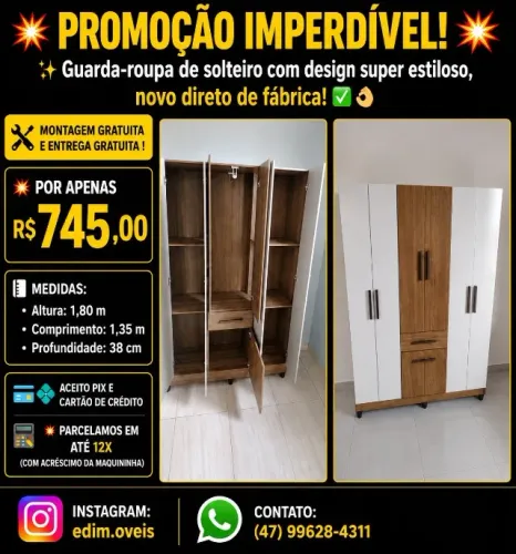 Guarda-roupa de solteiro com entrega e montagem incluso para joinville!