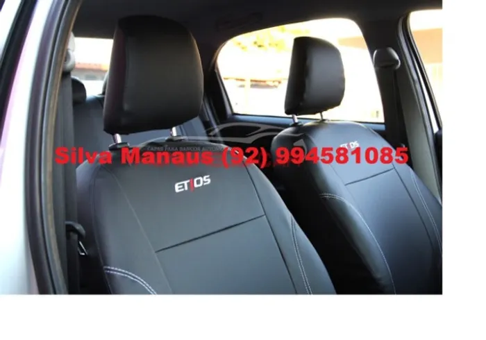 Capa banco Couro Corvin específico sob medida Toyota etios hat sedam c bordado Preto saa