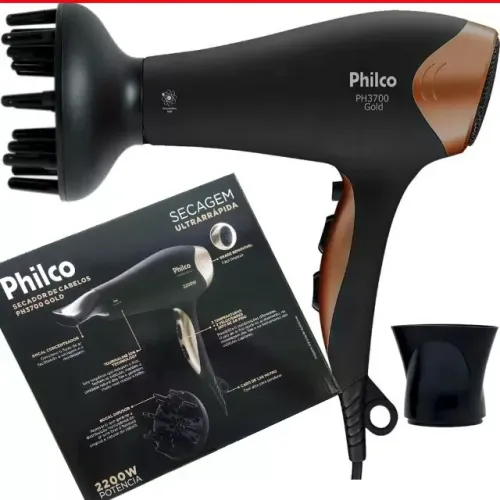Secador de Cabelos Profissional Philco PH3700 Gold Tourmaline com Difusor 220V