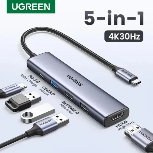 Hub Adaptador Ugreen USB-C 5 em 1 HDMI 4k 30hz Macbook/Samsung Dex