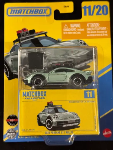 Matchbox Collectors 2023 Porsche 911 Rallye Miniatura com partes móveis