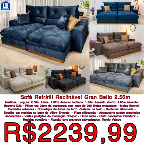 MARAVILHOSO SOFÁ GRAN BELLO 2,50CM ESPUMA D33 MOLAS ENSACADA