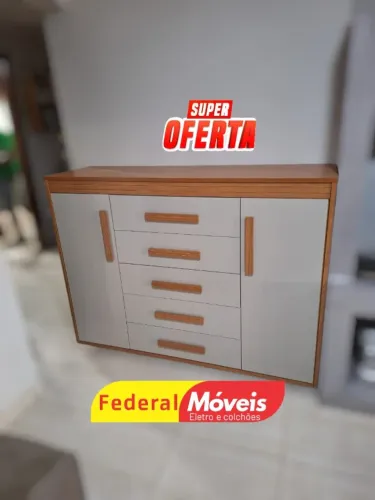 Cômoda 5 Gavetas 2 Portas Off White 100% MDF A PRONTA ENTREGA