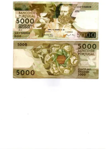 CÉDULA DE PORTUGAL 5000 ESCUDOS ANTERO DE QUENTAL 1987 RARA