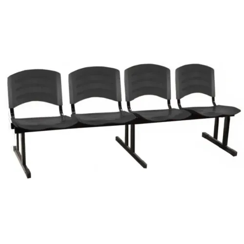 Cadeira Longarina Plástica 4 Lugares Cor Preto Conforto e Durabilidade Modelo 33095