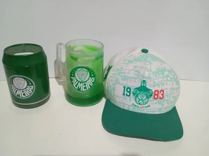 Lote boné mais cofrinho e caneca Palmeiras os três pelo valor anunciado