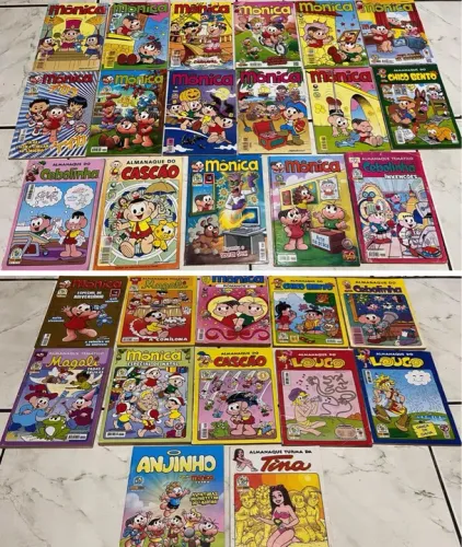 Revistinhas turma da Mônica, cebolinha, cascão, Magali, Chico Bento.