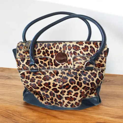 Bolsa em couro legítimo com pele natural animal print datelli 