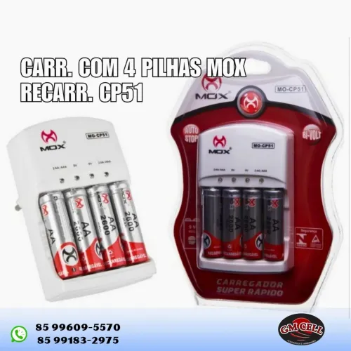 Carregador de Pilhas Mox CP51 - 4 Pilhas AA