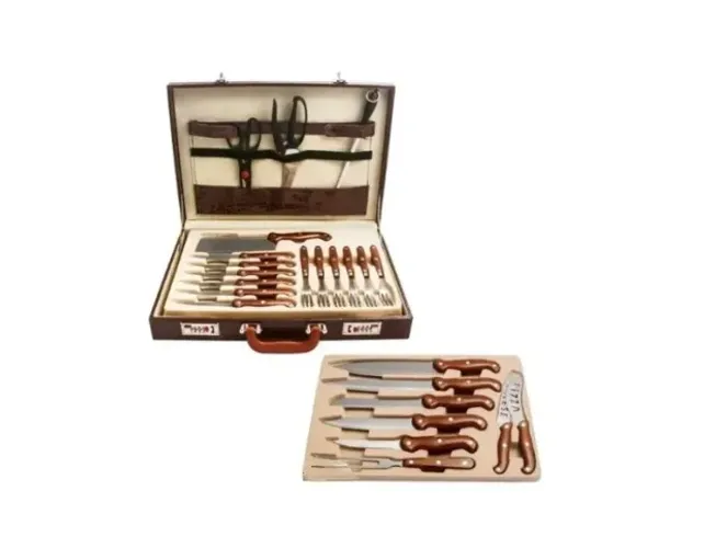 Kit Churrasco/Faqueiro 25 peças Com Cutelo e Tesoura