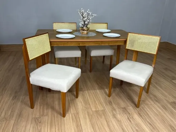 Mesa de Jantar Alegra 1.20×0.80 c/ 4 Cadeiras Grécia Cinamomo/Bege Até 12x
