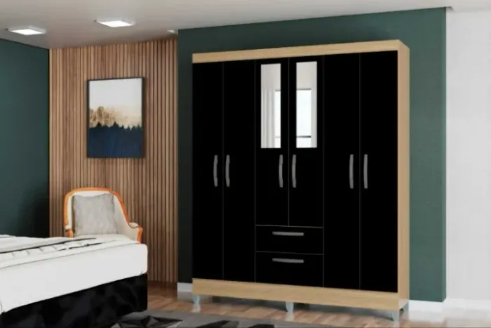Guarda Roupa Casal com Espelho 6 Portas 2 Gavetas Multi -FAZEMOS ENTREGA!
