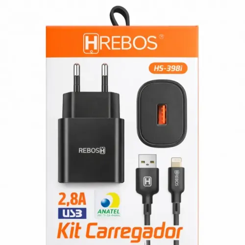 Carregador iPhone Hrebos HS-398I 2.8A USB com Cabo Lightning Quick Charge