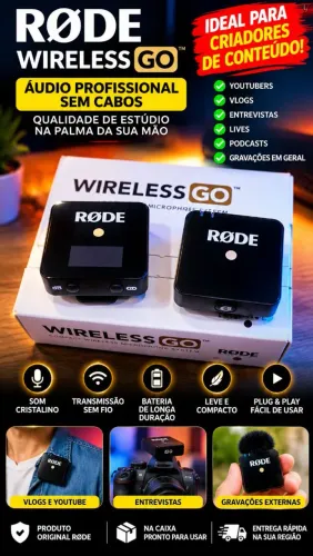 Microfone RØDE Wireless GO Original - Áudio Profissional Sem Fio para Gravações<br>