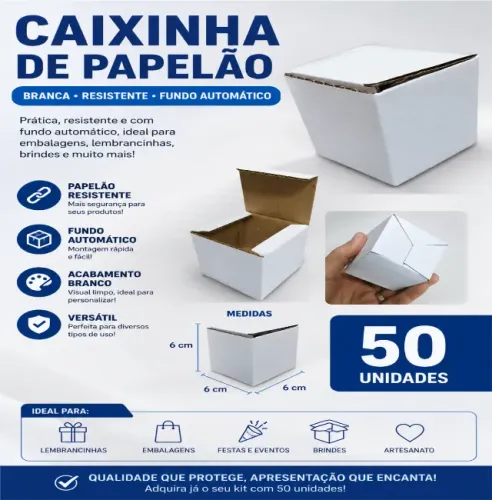 Caixinha Papelão Branca 6x6x6 cm c/ 50 Unidades