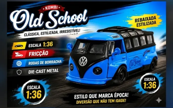 Carrinho de Metal Kombi Azul 1:36